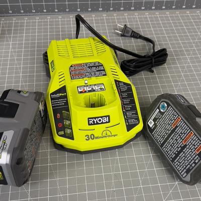2 RYOBI Lithium Batteries with charger. 