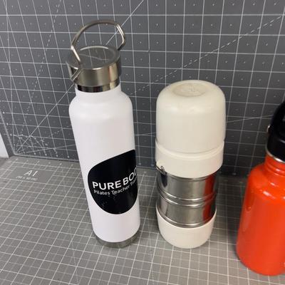 Lot of Thermos and Water Bottles. 