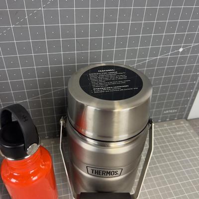 Lot of Thermos and Water Bottles. 