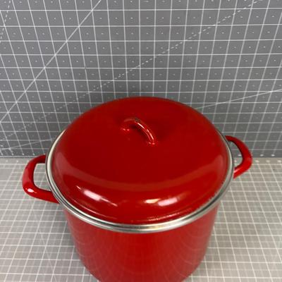 Red Enamel Stock Pot with Lid