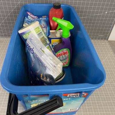Pile of Cleaning Products in a Heavy Duty Bucket 