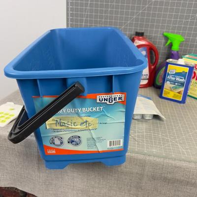 Pile of Cleaning Products in a Heavy Duty Bucket 