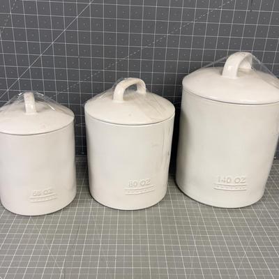 3 pieces White Ceramic Heavy Canister Set