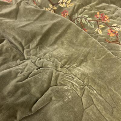 Velvet Embroidered Coverlet Olive Color