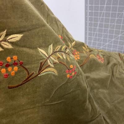 Velvet Embroidered Coverlet Olive Color