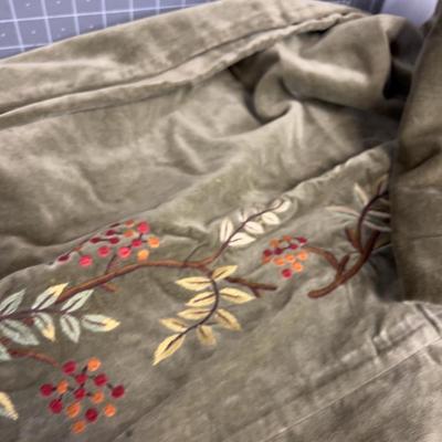 Velvet Embroidered Coverlet Olive Color