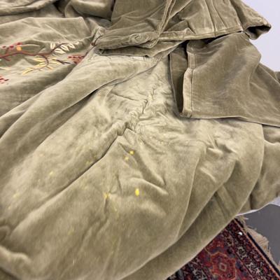 Velvet Embroidered Coverlet Olive Color