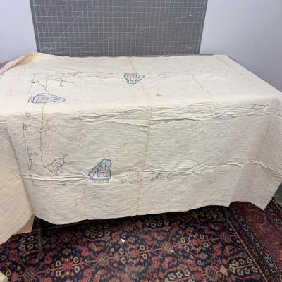 Antique Embroidered Childs Quilt Dutch Girl