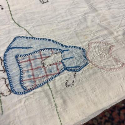 Antique Embroidered Childs Quilt Dutch Girl
