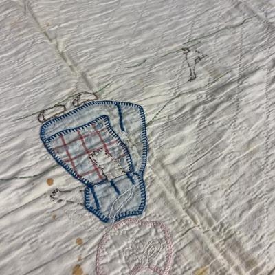 Antique Embroidered Childs Quilt Dutch Girl