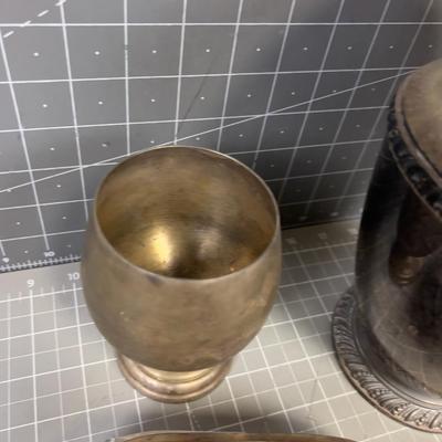 Silver Plated Cups, butter Dish,  Large Water Pitcher and more
