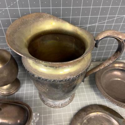 Silver Plated Cups, butter Dish,  Large Water Pitcher and more