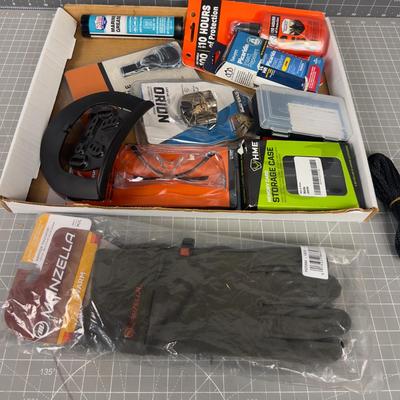 Tray of Outdoor Items: Bug Spray, Safety Glass,  etc.