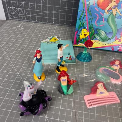 Pile of Vintage Little Mermaid: Stickers, Figurine, Pencils