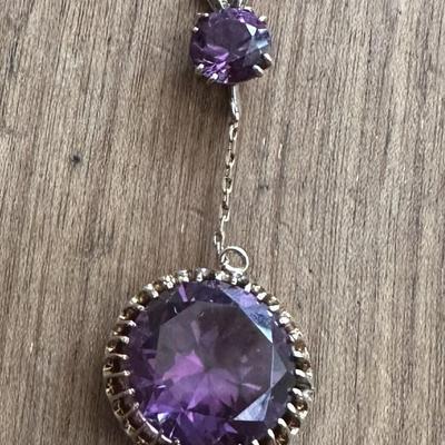 14K GOLD & AMETHYST DROP DANGLE PENDANT estate jewelry 1960s