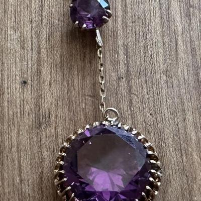 14K GOLD & AMETHYST DROP DANGLE PENDANT estate jewelry 1960s
