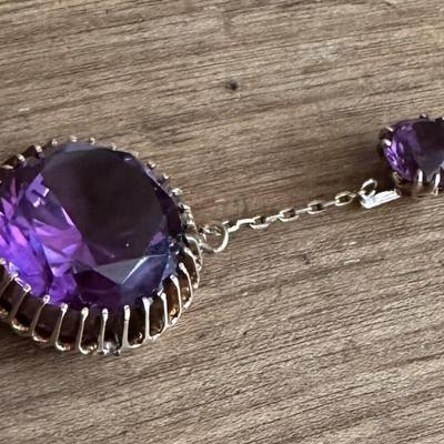 14K GOLD & AMETHYST DROP DANGLE PENDANT estate jewelry 1960s