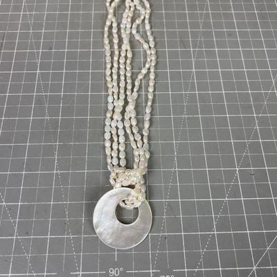 Fresh Water Pearl with Mother of Pearl Disk - Sterling Clasp