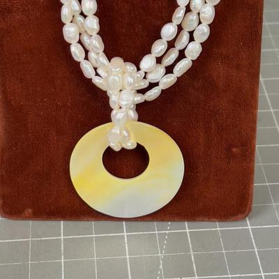 Fresh Water Pearl with Mother of Pearl Disk - Sterling Clasp