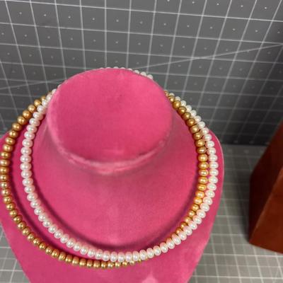 Wire Beaded CHOKERS Goldish and Whiteish Real Pearls