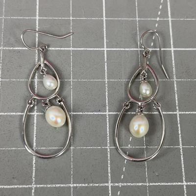 Sterling Pearl Dangles "birdcage style" 