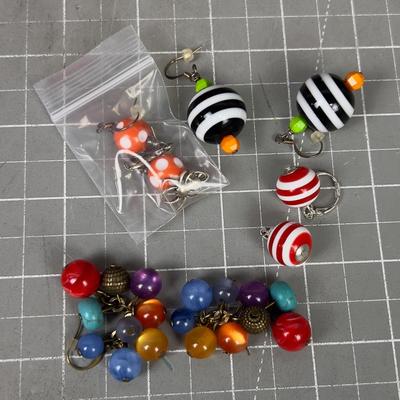 4 Pair of Colorful Ball Earrings 