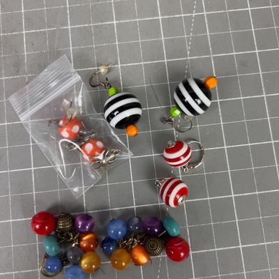 4 Pair of Colorful Ball Earrings 