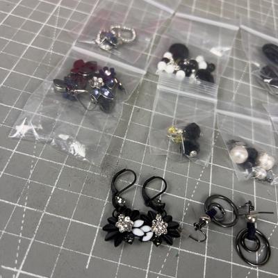 9 Pair of Black Theme Costume Jewelry Earrings