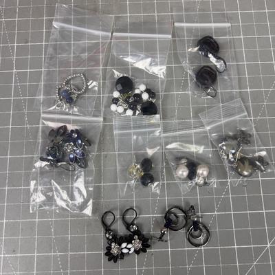 9 Pair of Black Theme Costume Jewelry Earrings