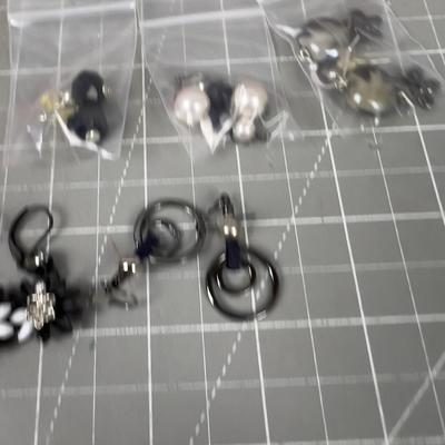 9 Pair of Black Theme Costume Jewelry Earrings