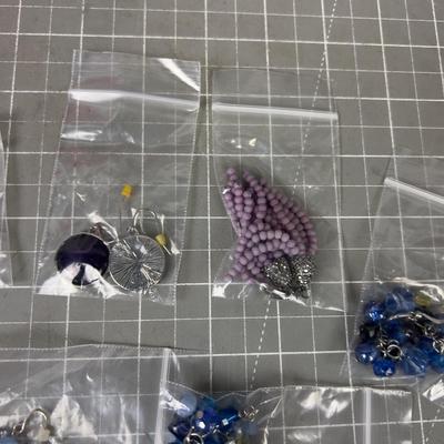 8 Pair of Blue Themed Costume Jewelry Earrings