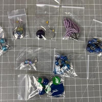 8 Pair of Blue Themed Costume Jewelry Earrings