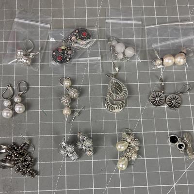 White and Silver Grouping of Earrings