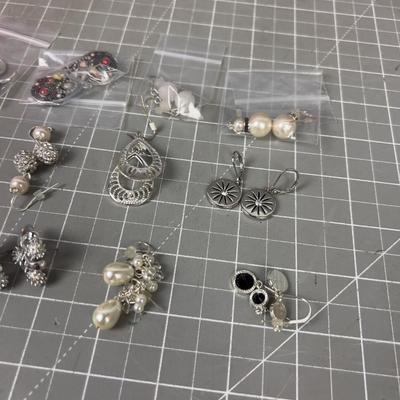 White and Silver Grouping of Earrings