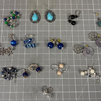 13 Lucky Pair of Blues and Purple Earrings 