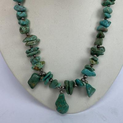 southwest chunky TURQUOISE & STERLING SILVER BEAD NECKLACE