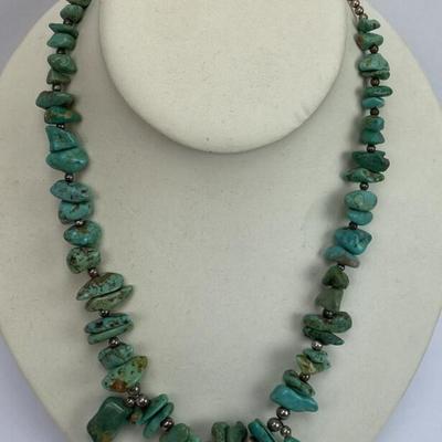 southwest chunky TURQUOISE & STERLING SILVER BEAD NECKLACE