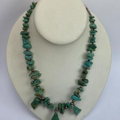 southwest chunky TURQUOISE & STERLING SILVER BEAD NECKLACE