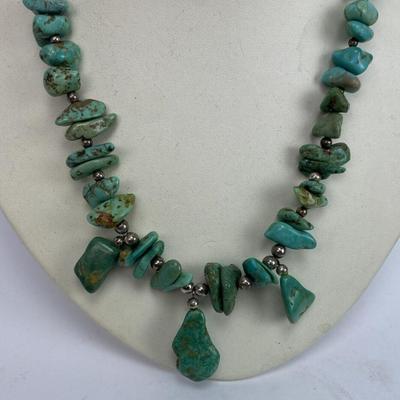 southwest chunky TURQUOISE & STERLING SILVER BEAD NECKLACE