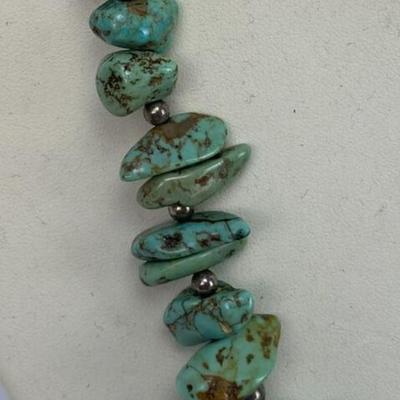 southwest chunky TURQUOISE & STERLING SILVER BEAD NECKLACE