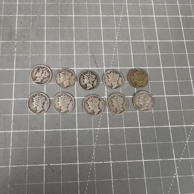 10 Mercury Dimes 