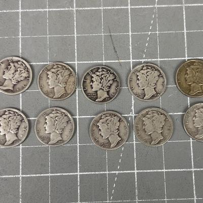 10 Mercury Dimes 