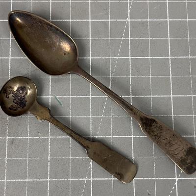 2 Antique Coin Silver Spoons. 