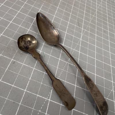 2 Antique Coin Silver Spoons. 