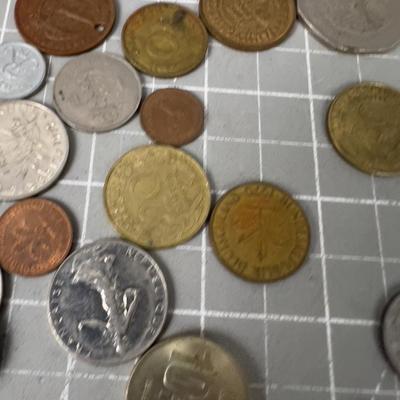 Pile of Foreign  Coin Plus Tokens 