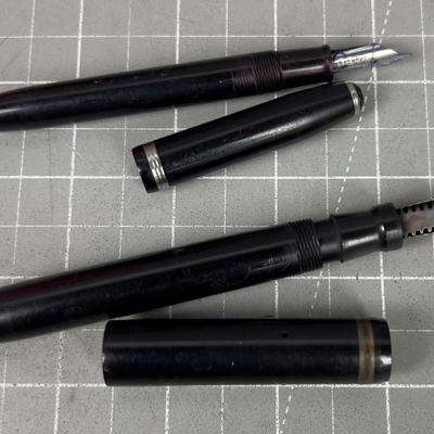 2 Black Fountain Pens. Gold Nib on one