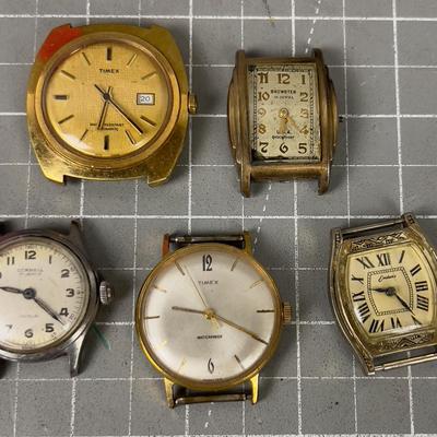 5 Antique Men's Wrist Watches NO BANDS