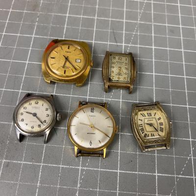5 Antique Men's Wrist Watches NO BANDS