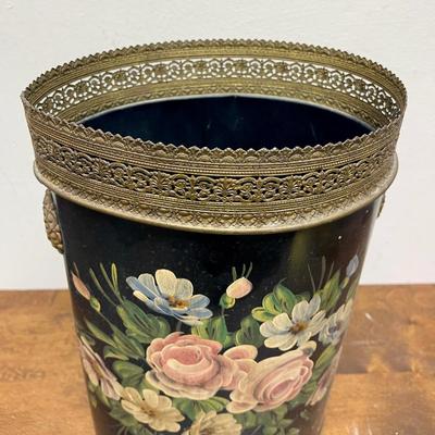 Vintage Mid Century Tole Hand Painted Umbrella Stand/Waste Basket by Pilgrim Art