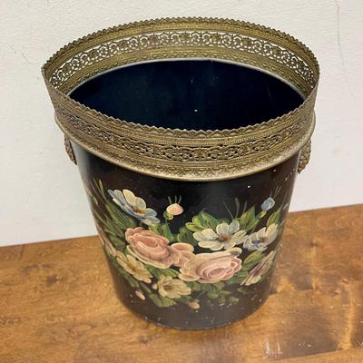 Vintage Mid Century Tole Hand Painted Umbrella Stand/Waste Basket by Pilgrim Art